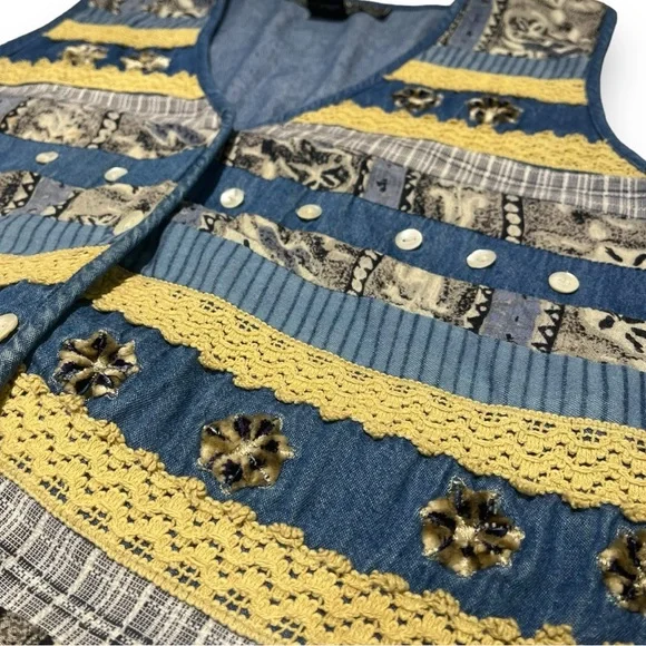 Vintage New Identity Patchwork Denim Vest Size 2X - Picture 3 of 7